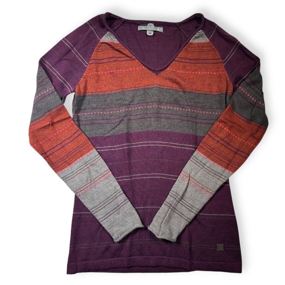 Smartwool‎ Merino Blend Womens XS V Neck Base layer Pullover Purple and Orange